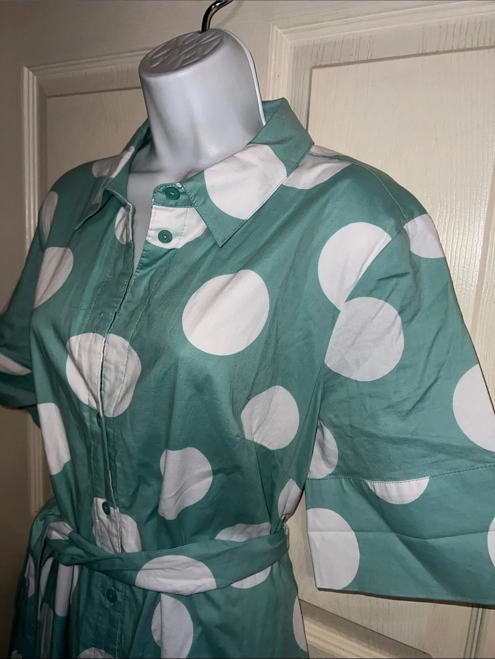 Kate Spade New York Mint Green and White Polka Dot Midi Shirtdress SZ XL